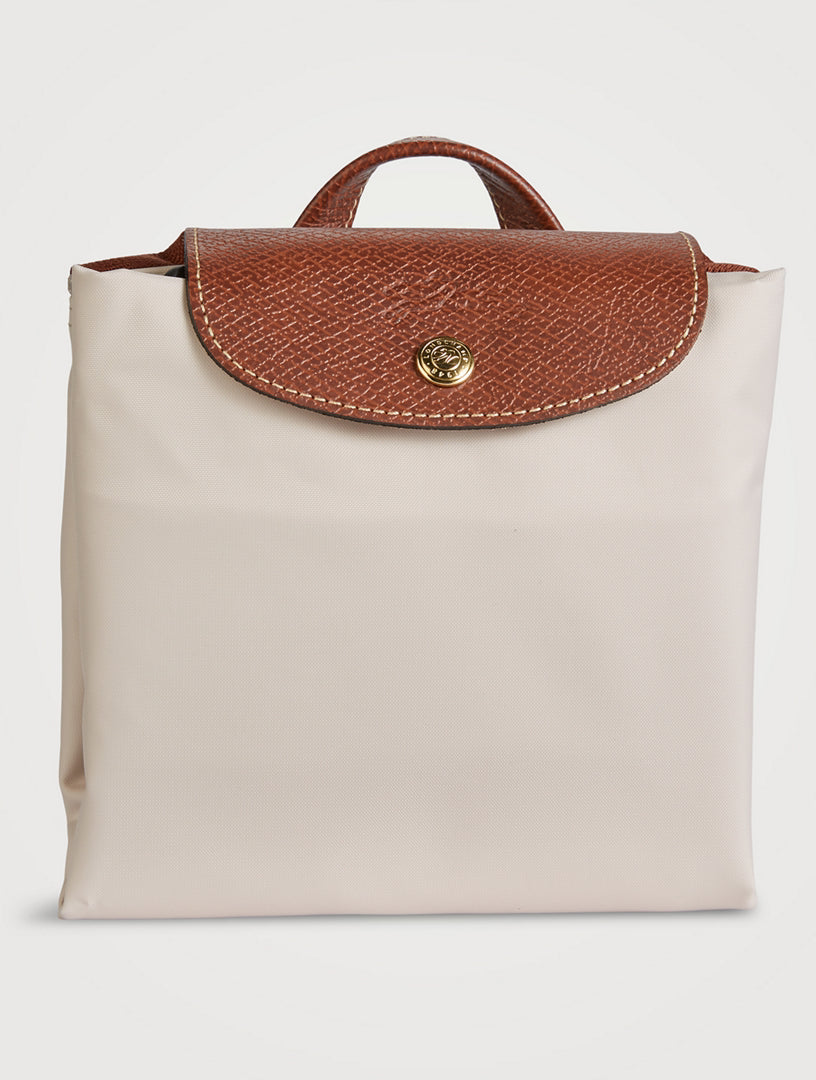 Mochila Longchamp Le Pliage Média Dobrável em Nylon Branca/Natural