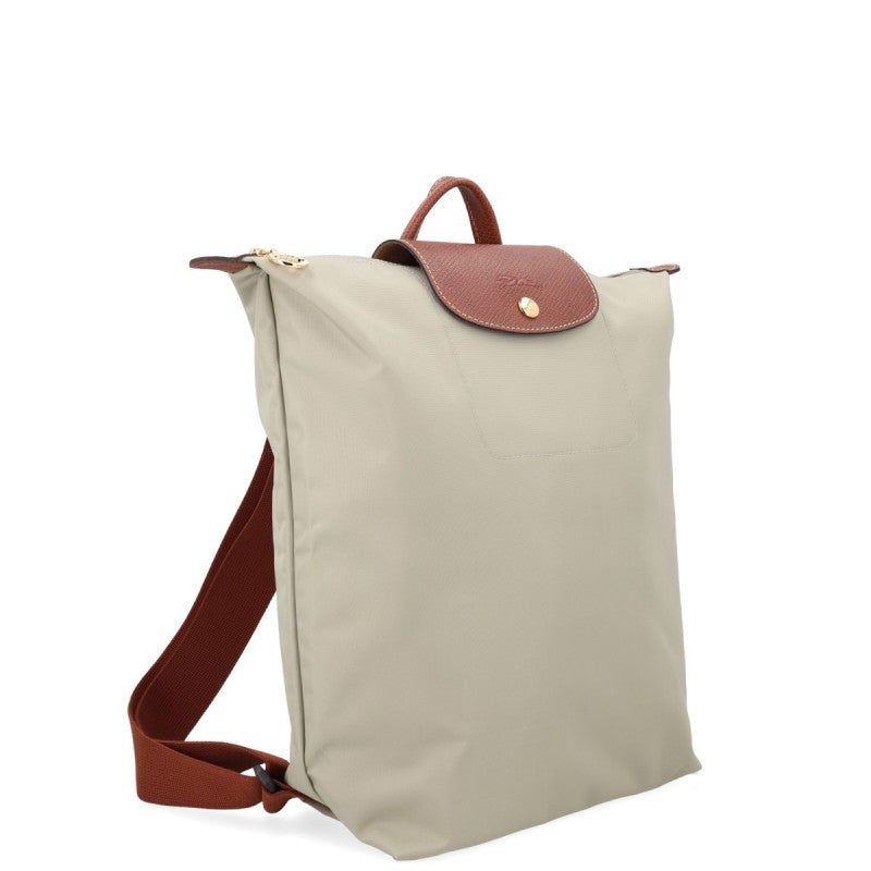 Mochila Longchamp Le Pliage Média Dobrável em Nylon Branca/Natural