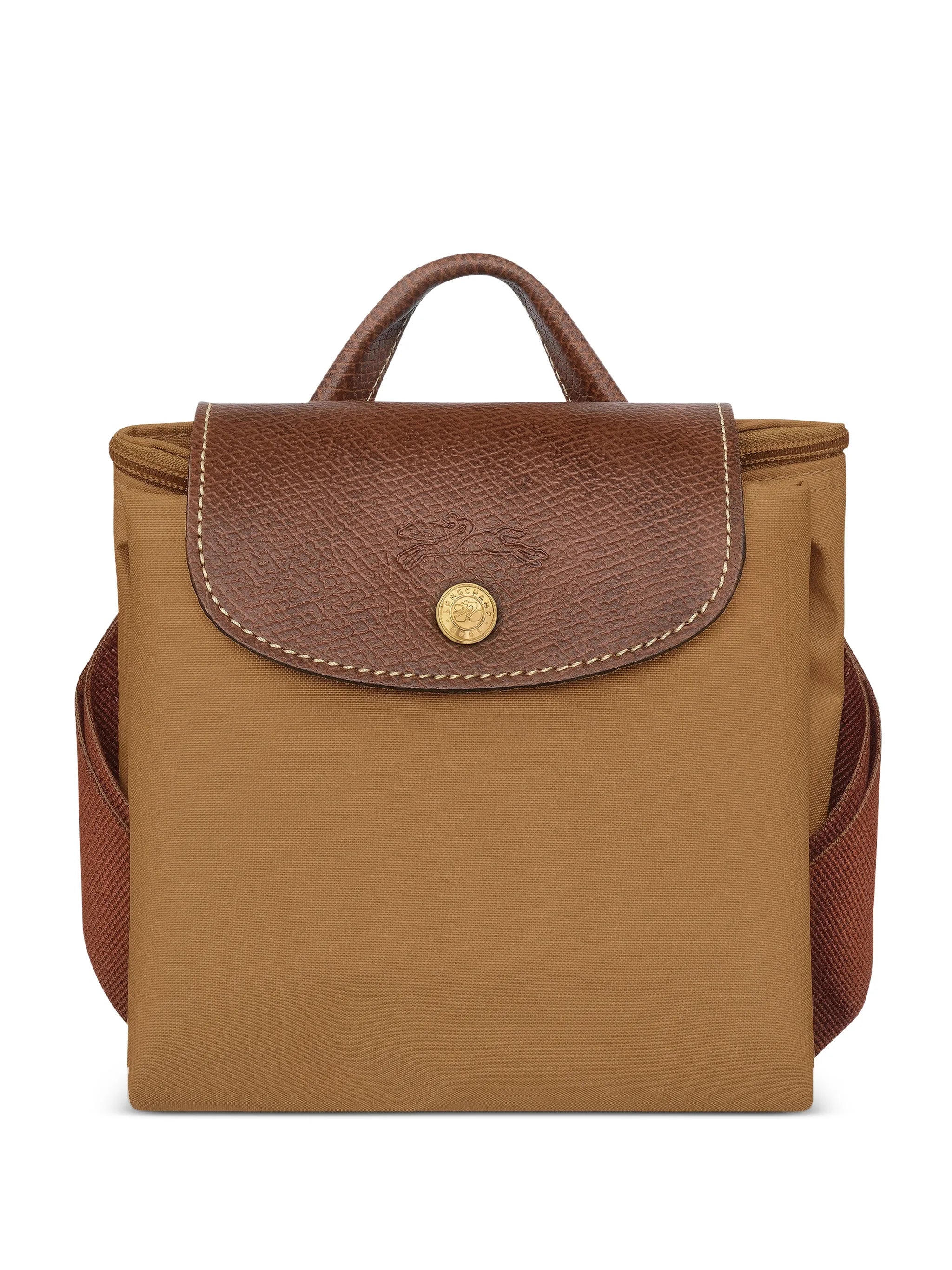 Mochila Longchamp Le Pliage Média Dobrável em Nylon Marrom Ocre/Castanho